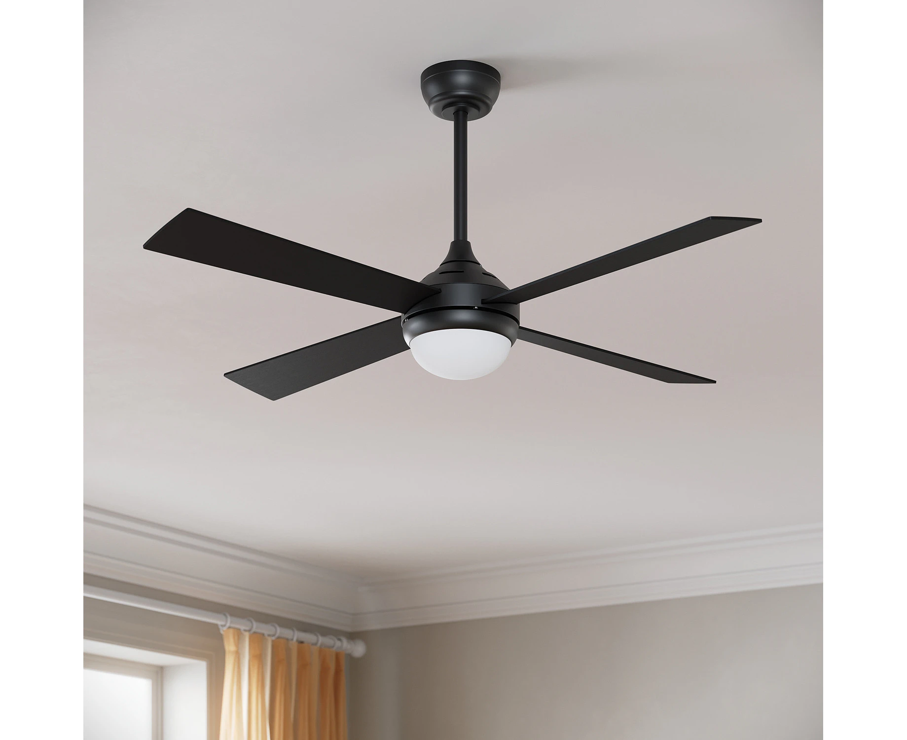 ELEGANT 52 inch  4 Blades AC Motor Ceiling Fan with 3 Colors LED Light & Remote (Black Blade)