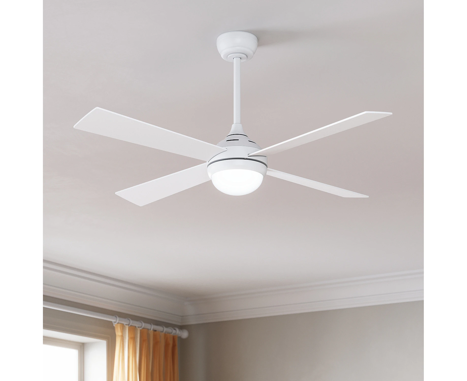 ELEGANT 52 inch  4 Blades AC Motor White Ceiling Fan with 3 Colors LED Light & Remote