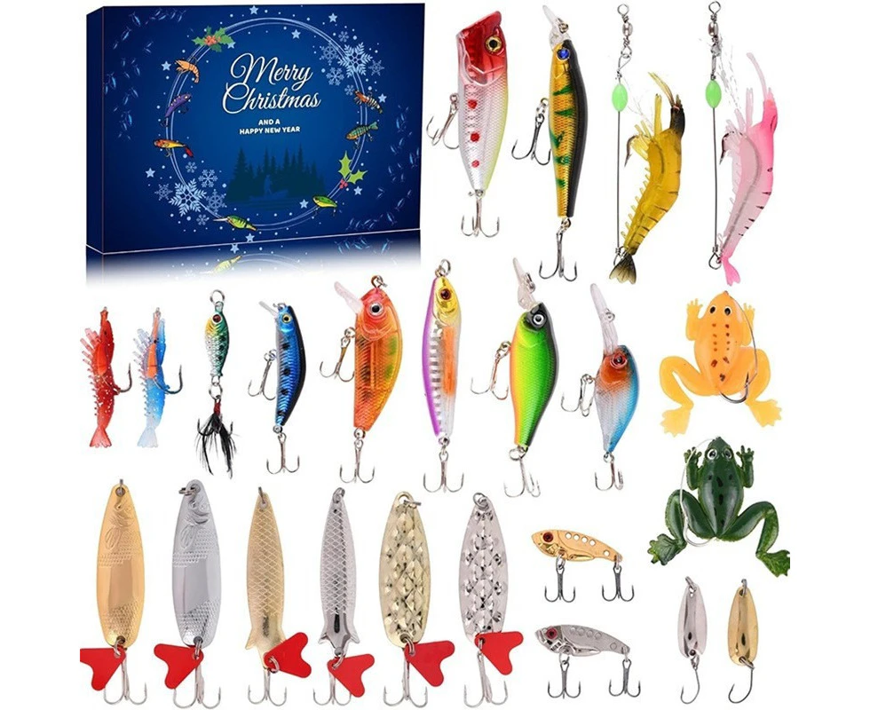 24 Days Fishing Christmas Advent Calendar Fishing Tackle Christmas Countdown Xmas Fishing Lures Set for Fishing Lover