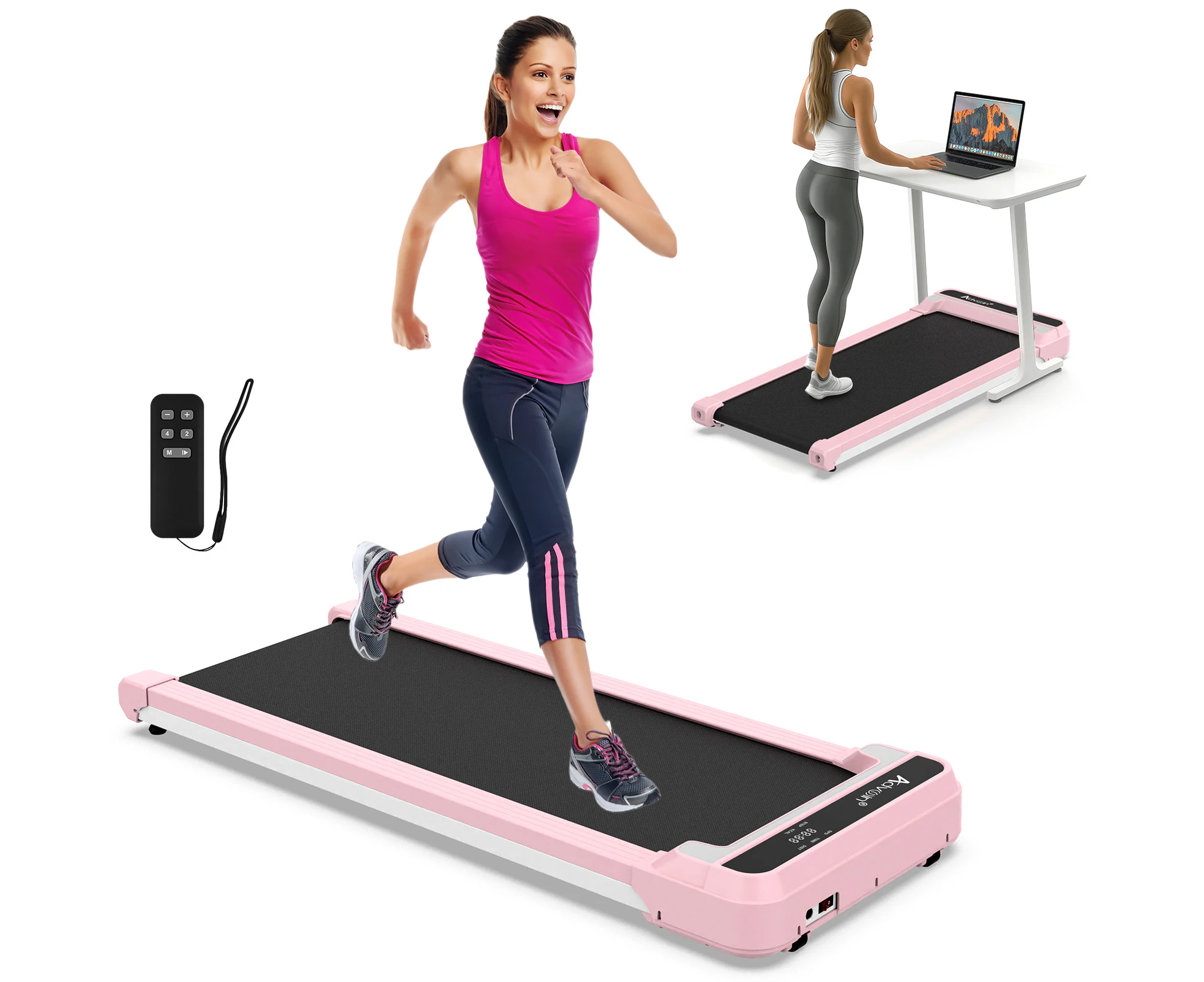 Advwin Walking Pad, Under Desk Electric Treadmill for Home, Compact Portable Walking Running Machine, Pink