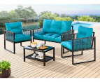 ALFORDSON 4PCS Outdoor Furniture Lounge Sofa Set Wicker Furniture Table and Chairs Garden Blue