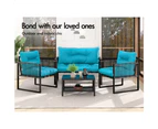 ALFORDSON 4PCS Outdoor Furniture Lounge Sofa Set Wicker Furniture Table and Chairs Garden Blue