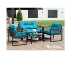 ALFORDSON 4PCS Outdoor Furniture Lounge Sofa Set Wicker Furniture Table and Chairs Garden Blue