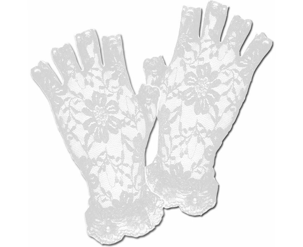 Victorian Lace Fingerless Gloves - White