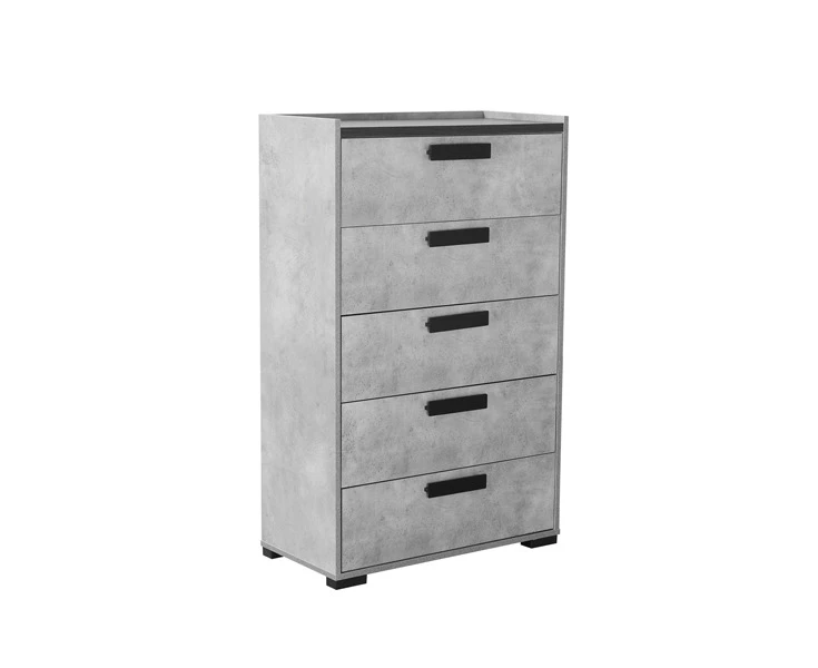 Tallboy with 5 Storage Drawers MDF Combination of Black & Cement Colour