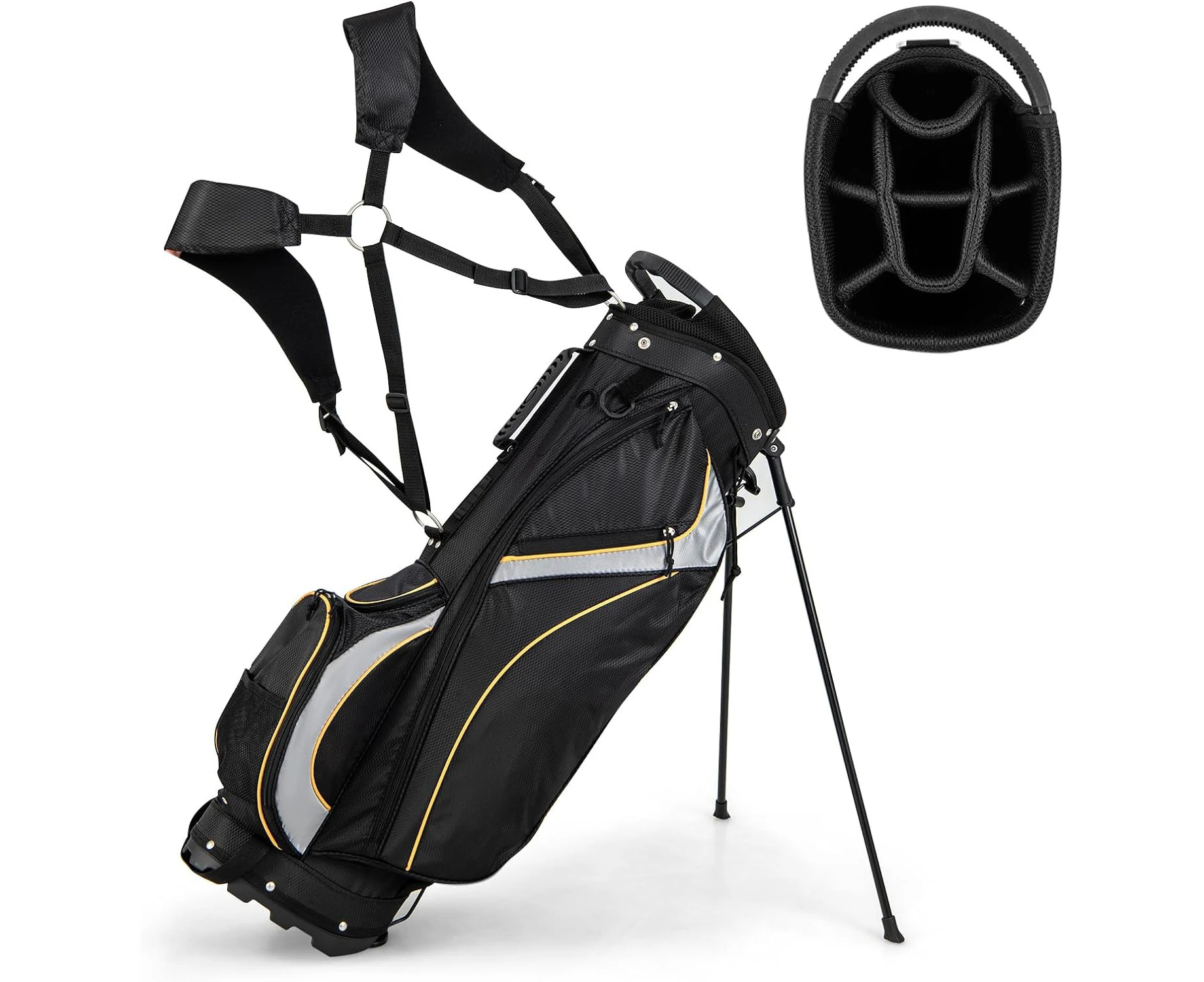 Costway Golf Stand Bag, Golf Club Bag w/ 8 Way Top Dividers, 7 Zippered Pockets, Cooler Bag, Dual Strap & Rain Hood, 2 kg Lightweight Portable Golf Carry B