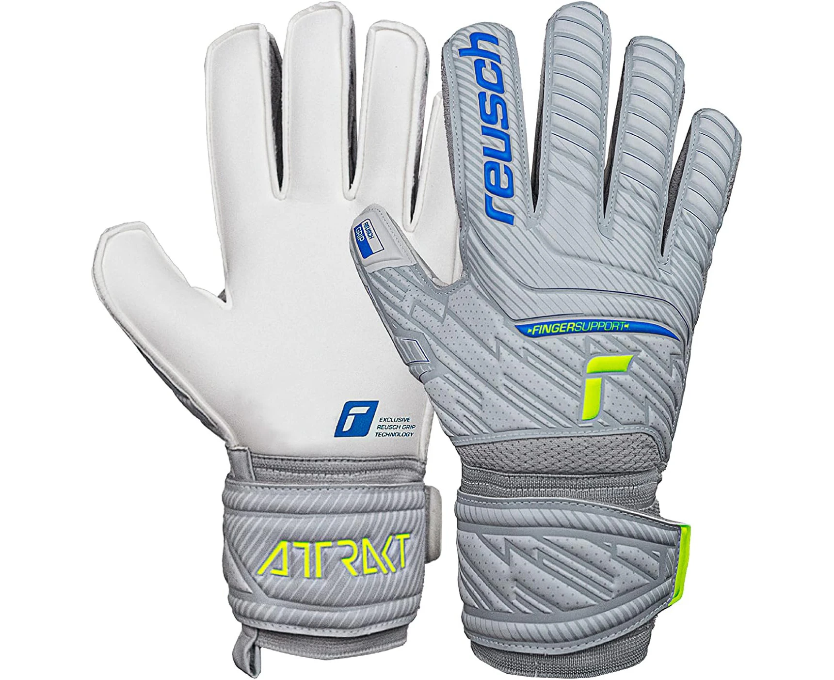 Reusch Men's Attrakt Finger Support Unisex Goalkeeper Gloves with Outseam Cut and Grip Coating, Suitable for All Playing Field Surfaces, Football Gloves wi