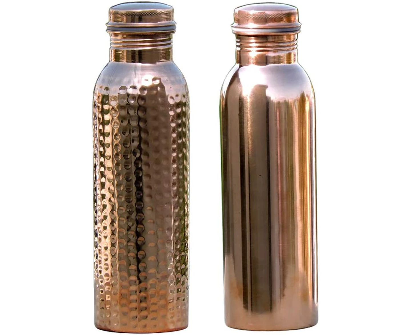 HealthGoodsAU - Set of 2 Pure Copper Water Bottles 20.28 fl. Oz.| Joint-Free Copper Water Bottles Set | Leak-Proof Ayurvedic Copper Water Bottles (600 ML)