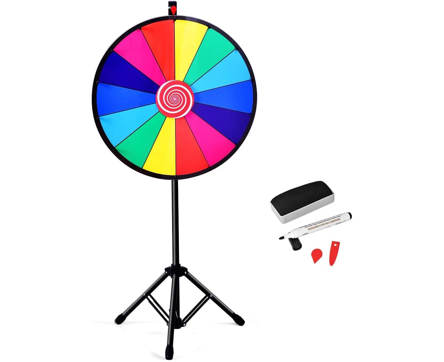 HONEY JOY 24” Spinning Prize Wheel, 14 Slots Portable Prize Wheel with Folding Tripod, Dry Erase and Marker, Adjustable Height from 114 to 156 CM, Prize Wh