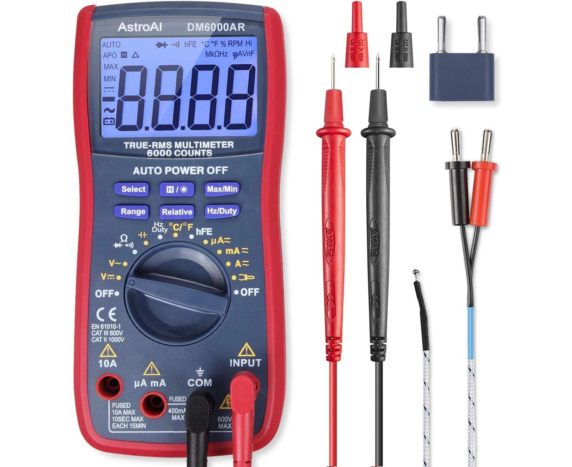 AstroAI Digital Multimeter, 6000 Counts TRMS, Auto Ranging and Manual, Measures Current, Voltage, Resistance, Continuity, Frequency; Tests Diodes, Transist