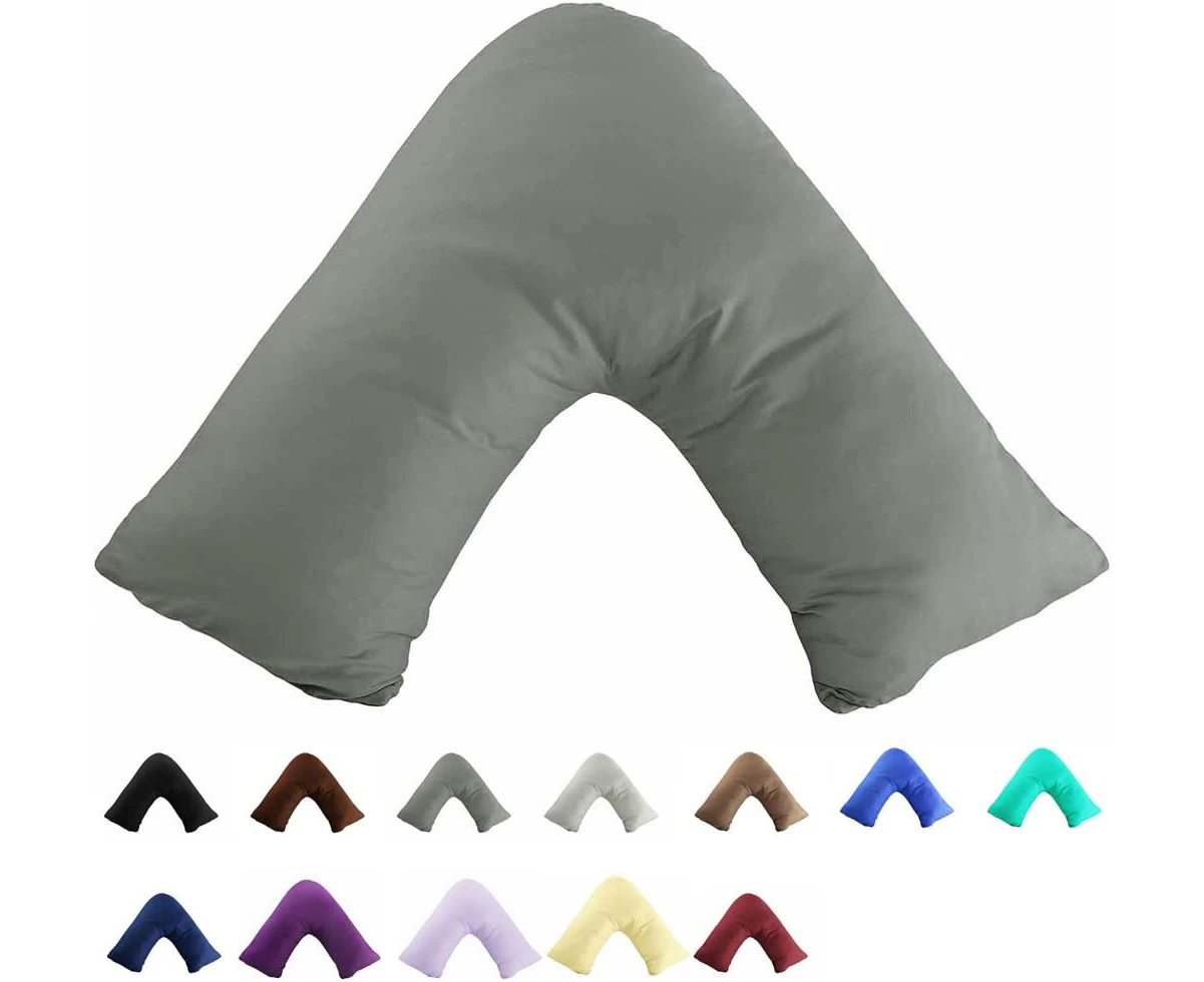 Gyulin 100% Cotton 300TC Soild Envelope Style V Shaped/Tri/Boomerang Standard Pillow Case Cushion Cover Only Cover No Insert (Dark Grey/Gray)