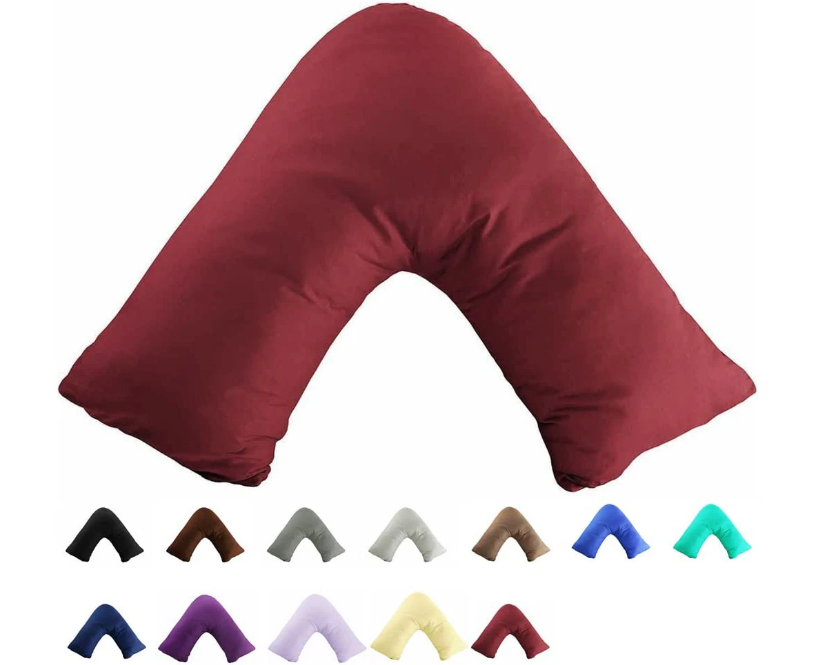 Gyulin 100% Cotton 300TC Soild Envelope Style V Shaped/Tri/Boomerang Standard Pillow Case Cushion Cover Only Cover No Insert (Wine Red)