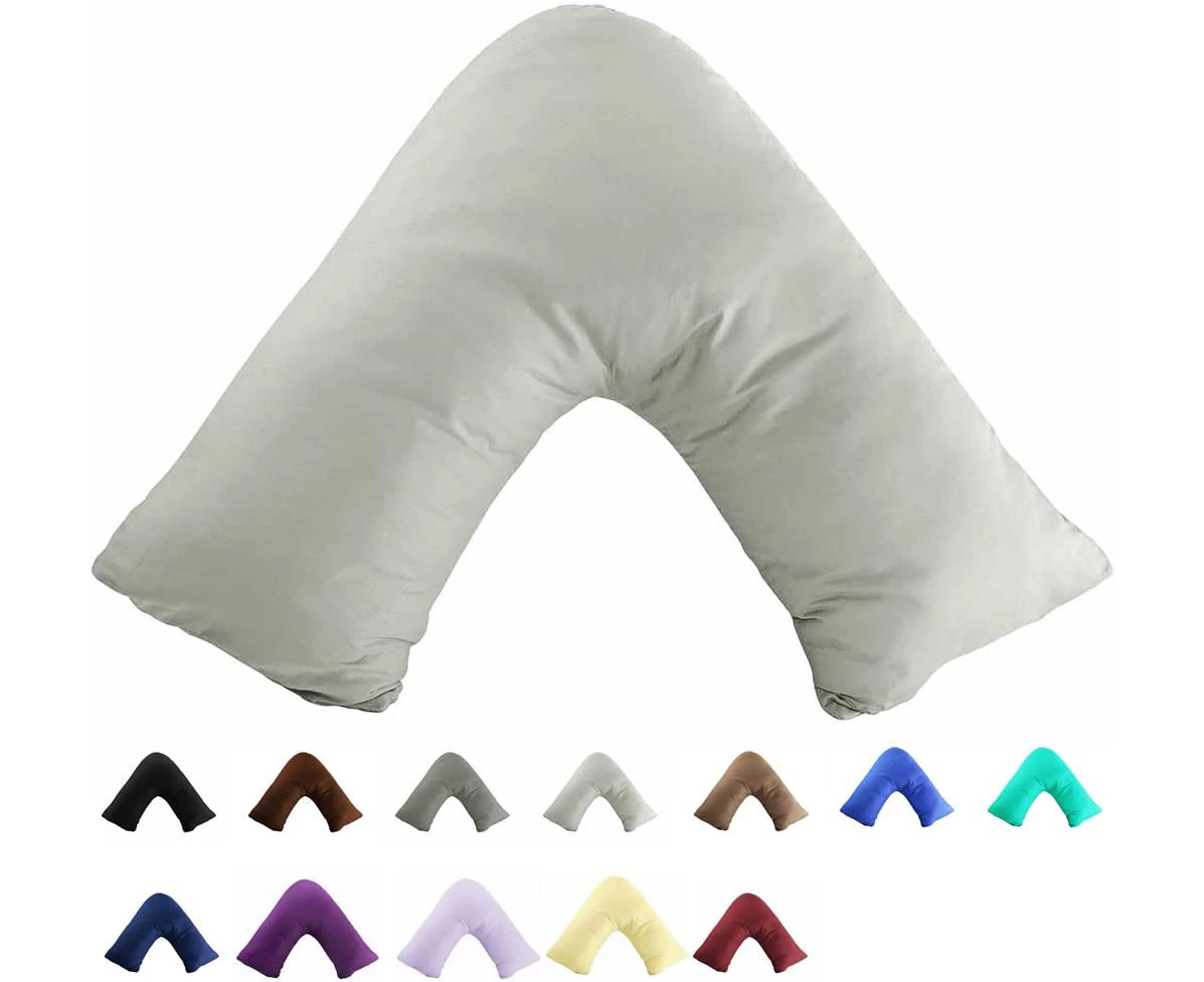 Gyulin 100% Cotton 300TC Soild Envelope Style V Shaped/Tri/Boomerang Standard Pillow Case Cushion Cover Only Cover No Insert (Light Grey)