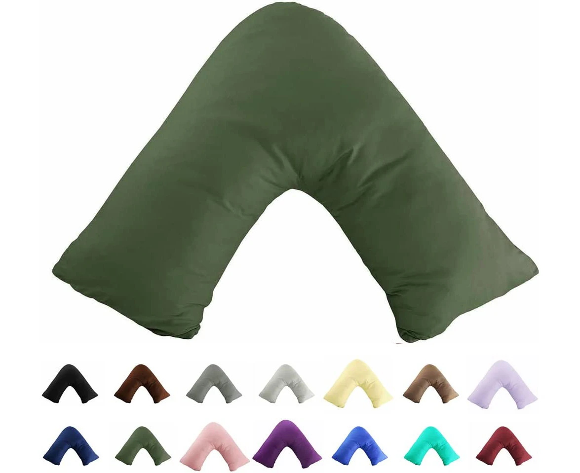 Gyulin 100% Cotton 300TC Soild Envelope Style V Shaped/Tri/Boomerang Standard Pillow Case Cushion Cover Only Cover No Insert (Olive Green)