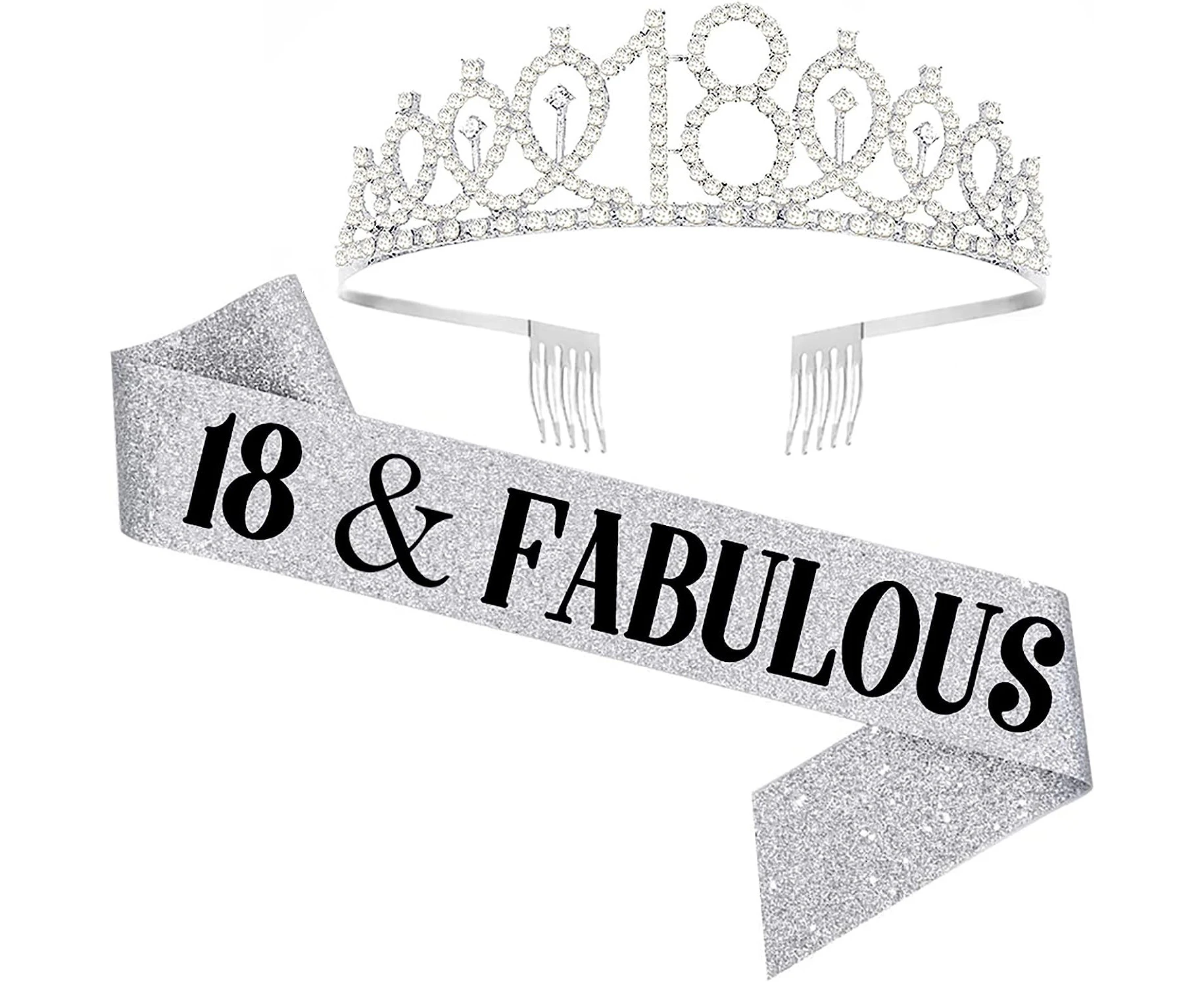 18th Birthday Sash and Tiara for Girls, 18 & Fabulous Birthday Sash and Crown, Happy 18th Birthday Gifts for Girls Party Favors Supplies and Decorations, S