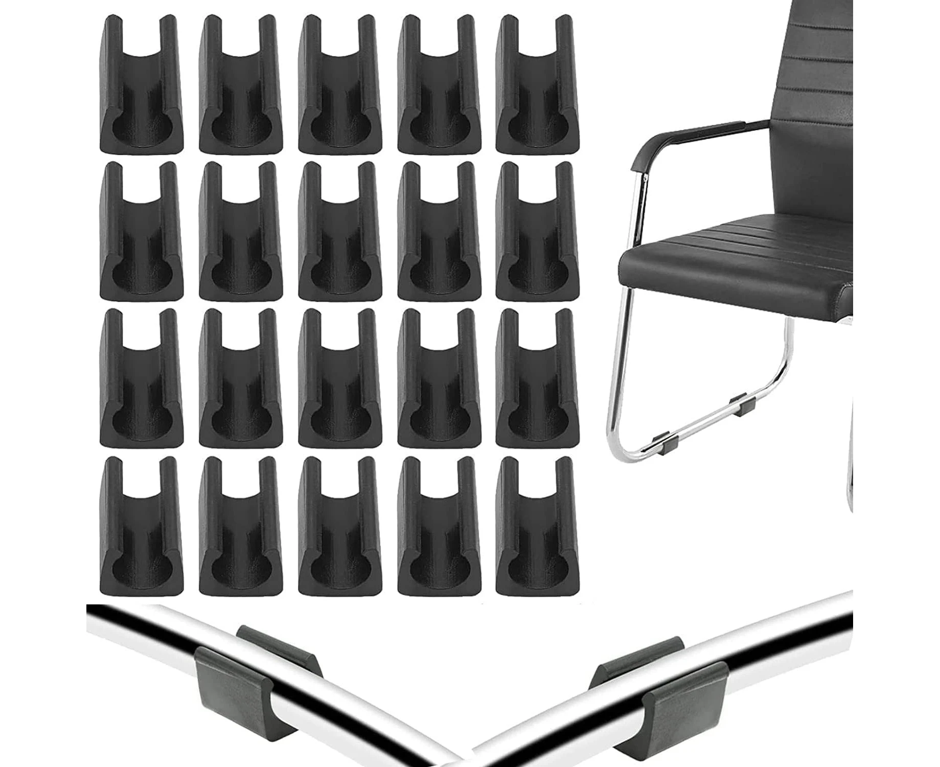 Paifeancodill Plastic Furniture Feet, 20 Pcs Rectangle Shaped Non-Slip Chair Legs Tip Protectors, Chair Leg Protectors, Black Floor Glides Tubing Caps Foot