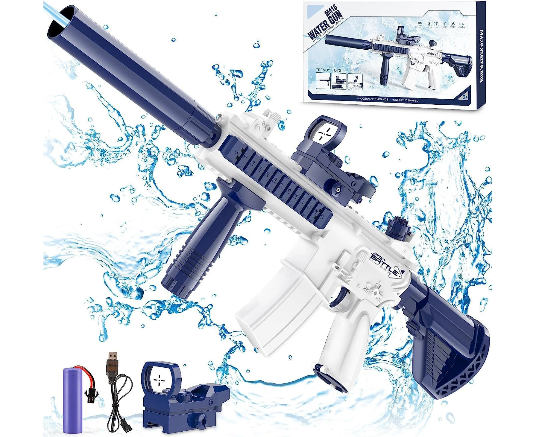 72cm High-Pressure Electric Water Gun - Automatic & Battery Powered Water Blaster - 180CC Large Water Storage Clips - Continuous Shooting Action Water Pist