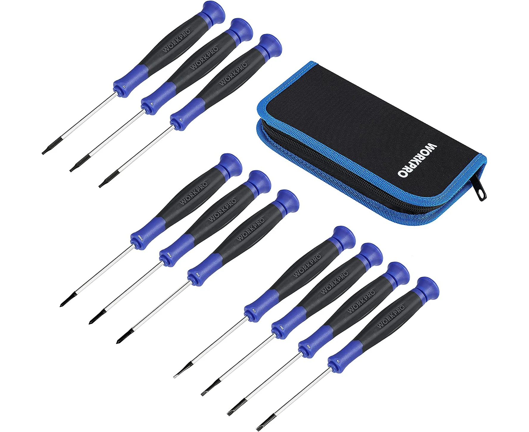 WORKPRO 10-Piece Precision Screwdriver Set with Pouch, Phillips, Slotted, Torx Star, Magnetic Screwdriver Repair Tool Kit, Non-Slip Grip, for Eyeglass, Wat