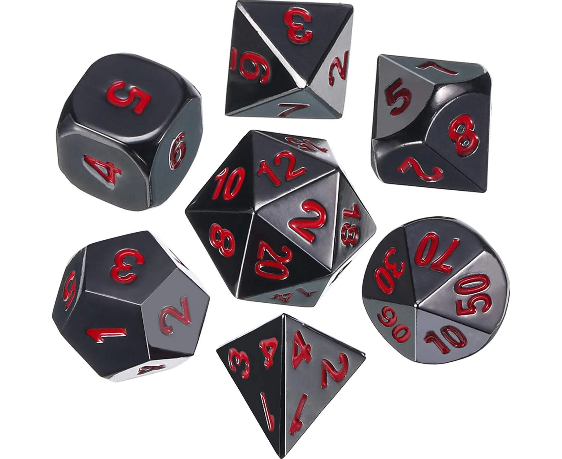 Zinc Alloy Metal Polyhedral 7-Die Dice Set for Dungeons and Dragons RPG Dice Gaming D&D Math Teaching, d20, d12, 2 Pieces d10 (00-90 and 0-9), d8, d6 and d