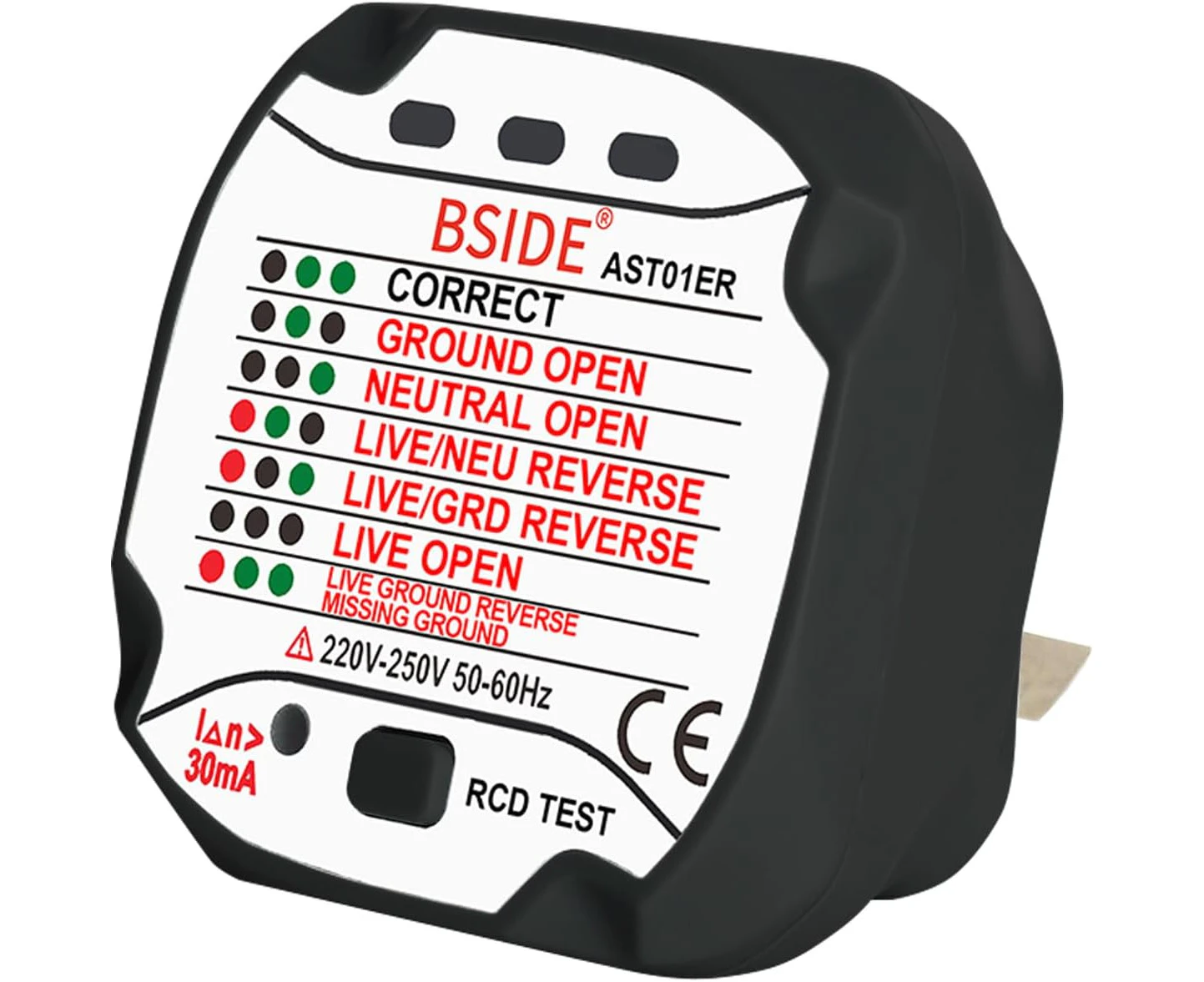 BSIDE AST01ER Socket Tester RCD Outlet Tester Automatic Electric Power Circuit Polarity Voltage Detector Wall Plug Breaker Finder Leakage Test