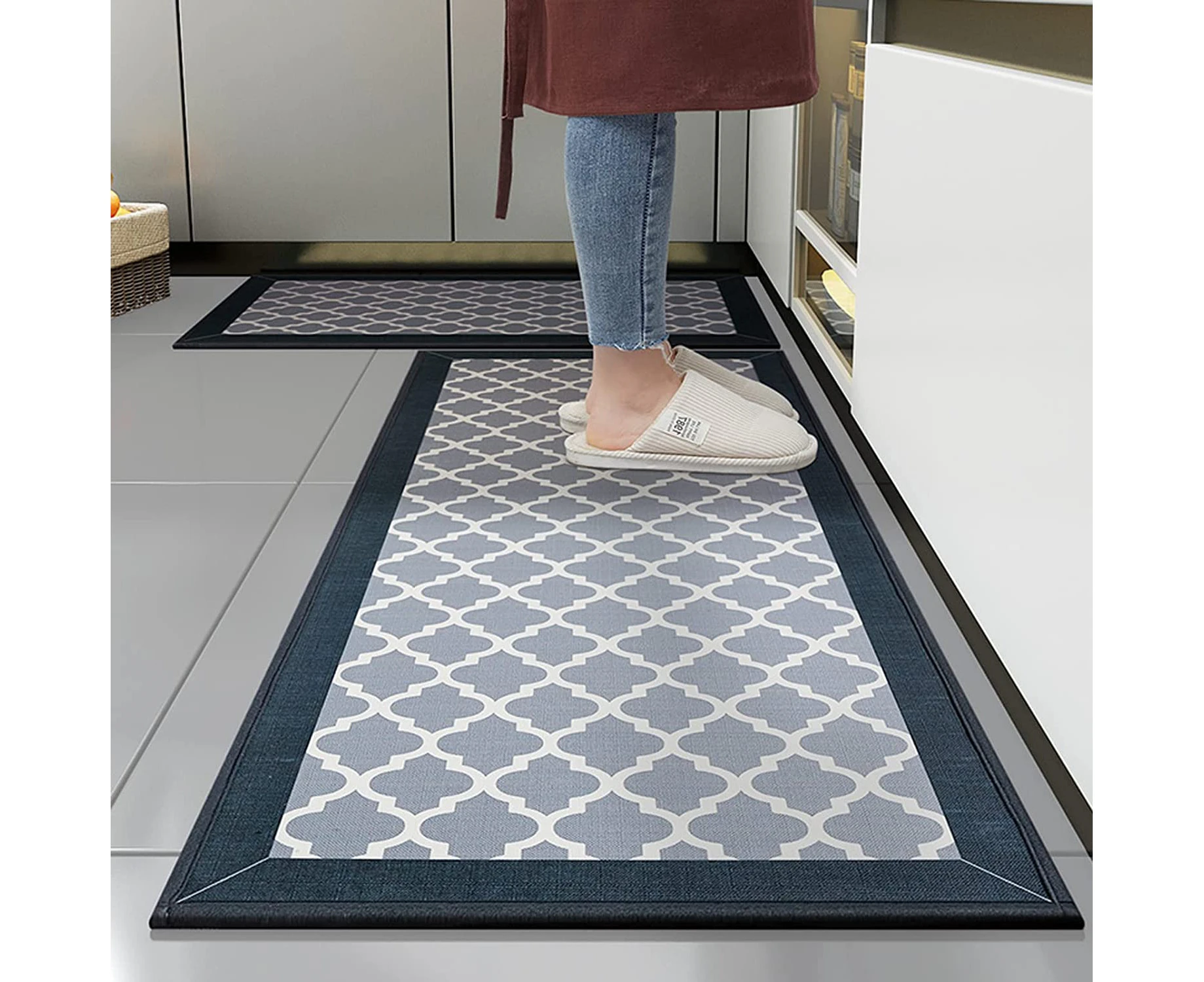 Jabykare 2 Pieces Non Slip Absorbent Kitchen Floor Mat for Standing Front Sink - Non-Skid & Comfort Kitchen Rugs and Mats, Door Mat for Laundry, Kitchen (D