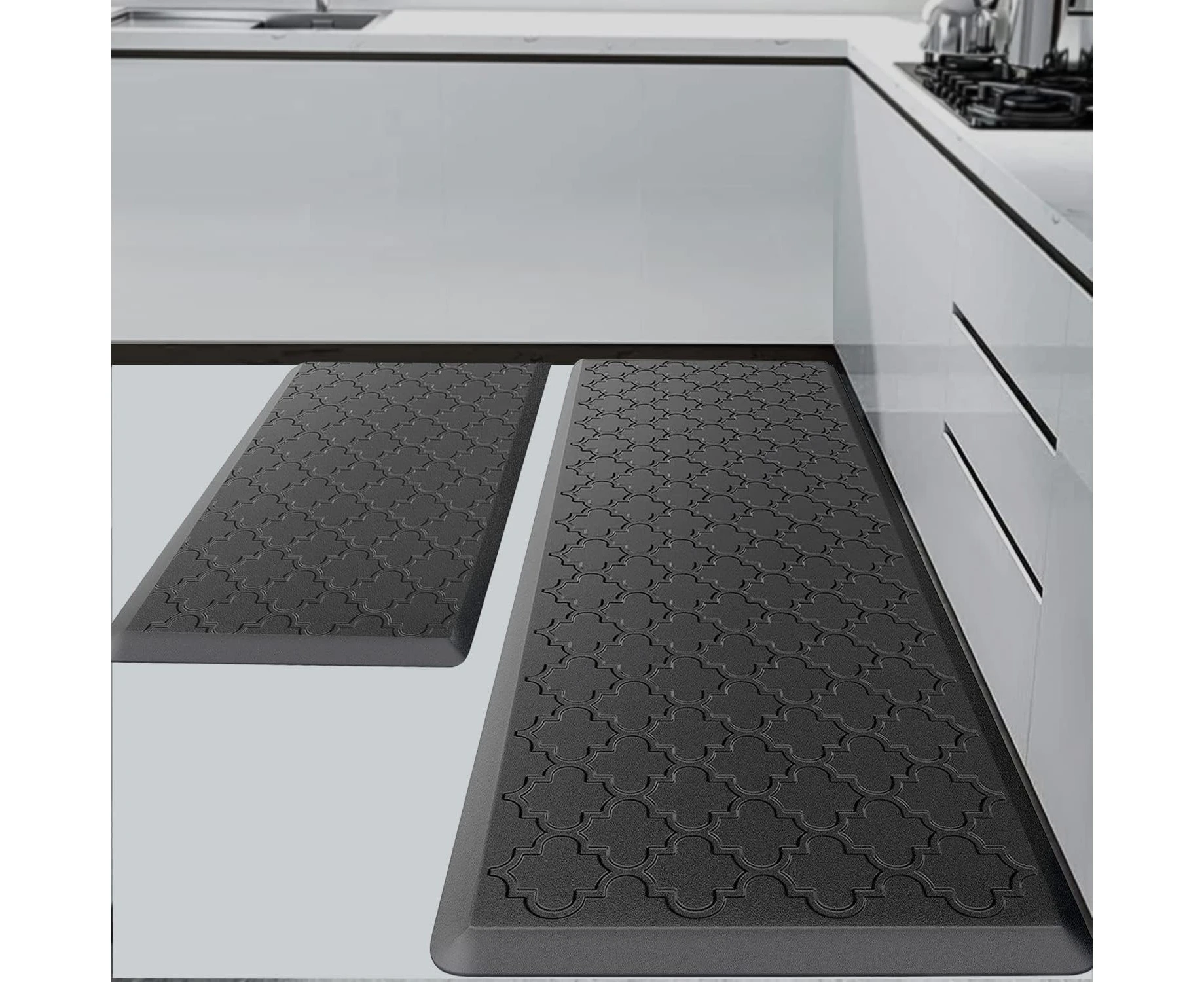 Kitchen Rugs and Mats — 12mm Thick Kitchen Floor Mats, Anti Fatigue Waterproof for Kitchen, Office & Garage，Non Skid Standing Kitchen Rug 2 Piece —（44x75cm