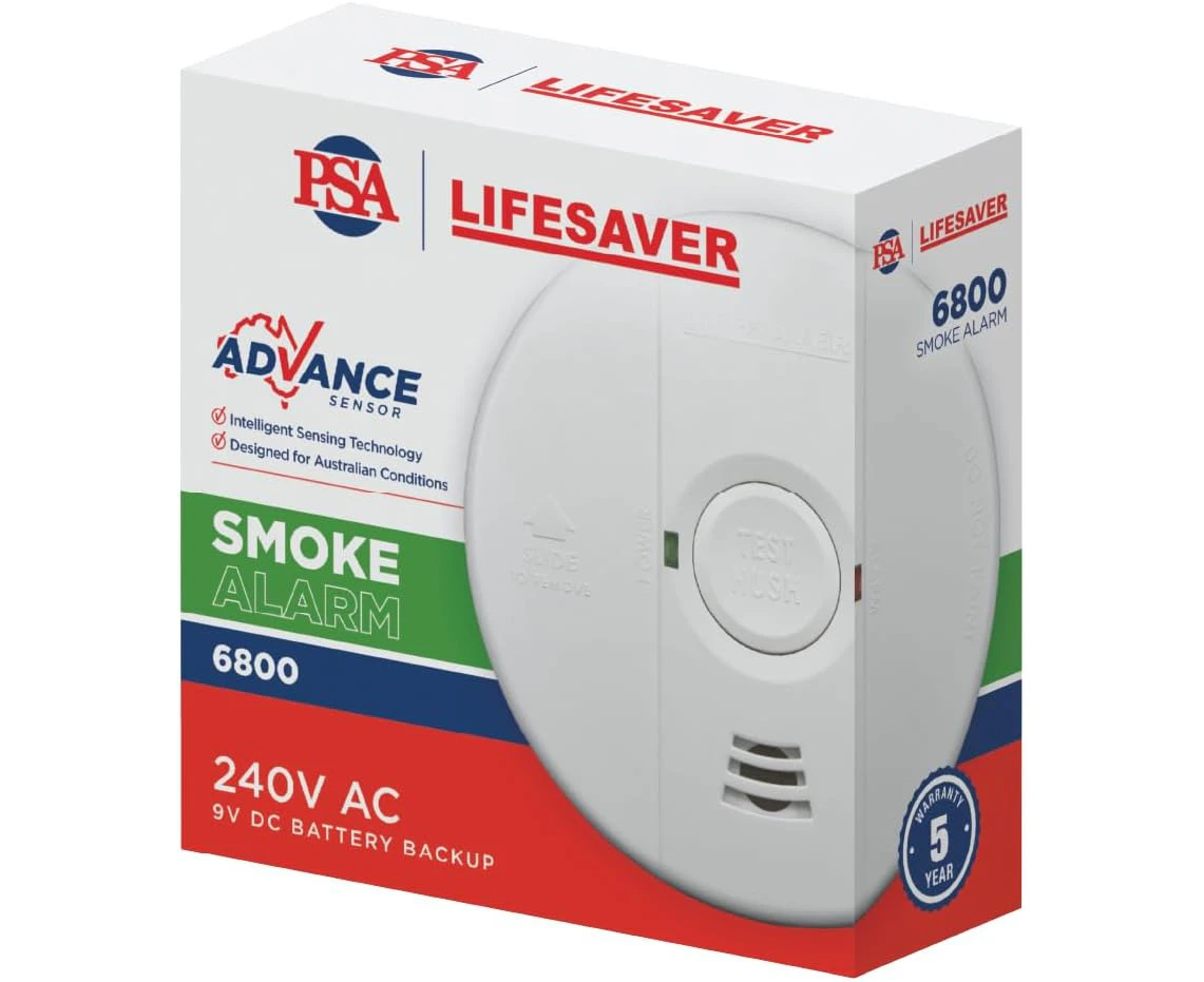 Lifesaver 6800 240V Photoelectric Smoke Alarm with 9V Battery Back Up AS3786:2014