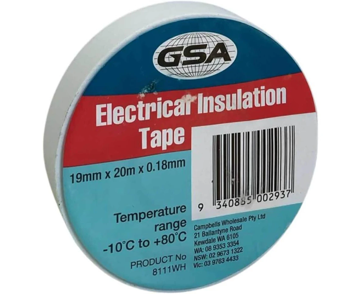 GSA Electrical Insulation PVC Tape, White, 20 m x 19 mm