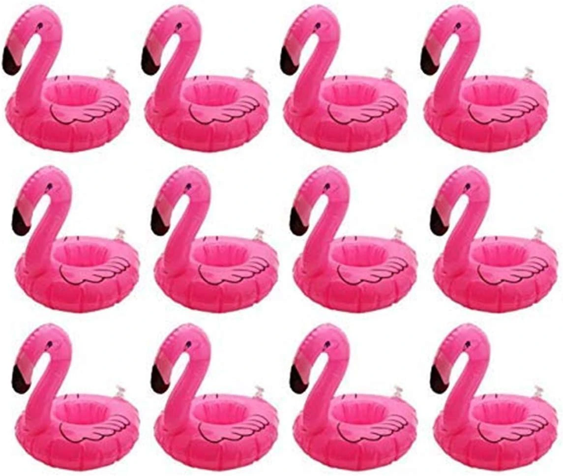 Inflatable Floating Flamingo Drink Holder 12 Pack Swimming Pool Float Coasters Coke Cup Holder for Beverage Cans Cups & Bottles - Fun Kid & Adult Pool Part