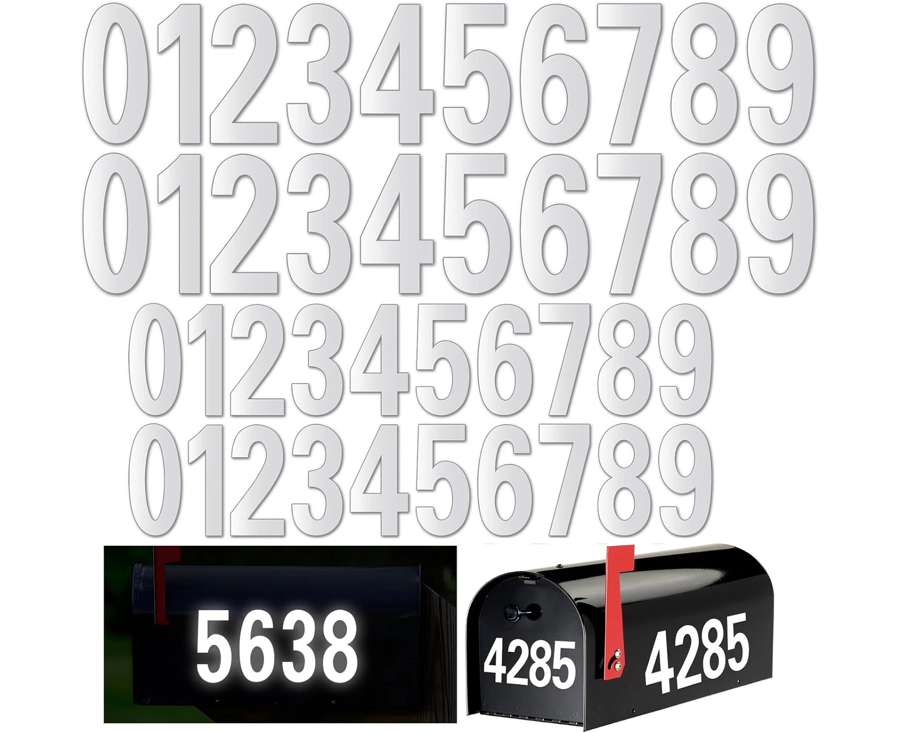 40 PCS Reflective Mailbox Numbers for Outside, White Mailbox Numbers Stickers Vinyl Waterproof Mailbox Decal Stick on Numbers Self Adhesive for Signs,Truck