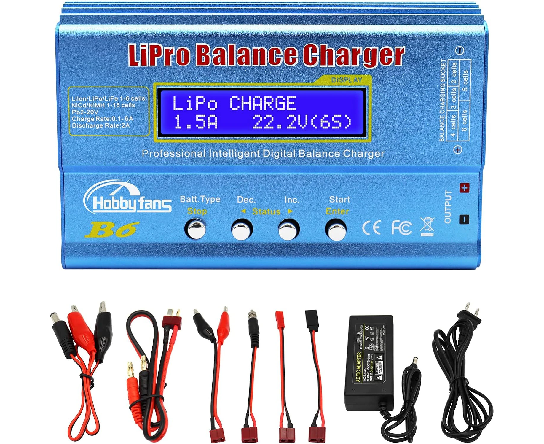 Hobby Fans B6 Mini Professional Balance Charger/Discharger with Power Supply for 1S-6S LiPo Lilon Life NiCd NiMh Pb RC Battery