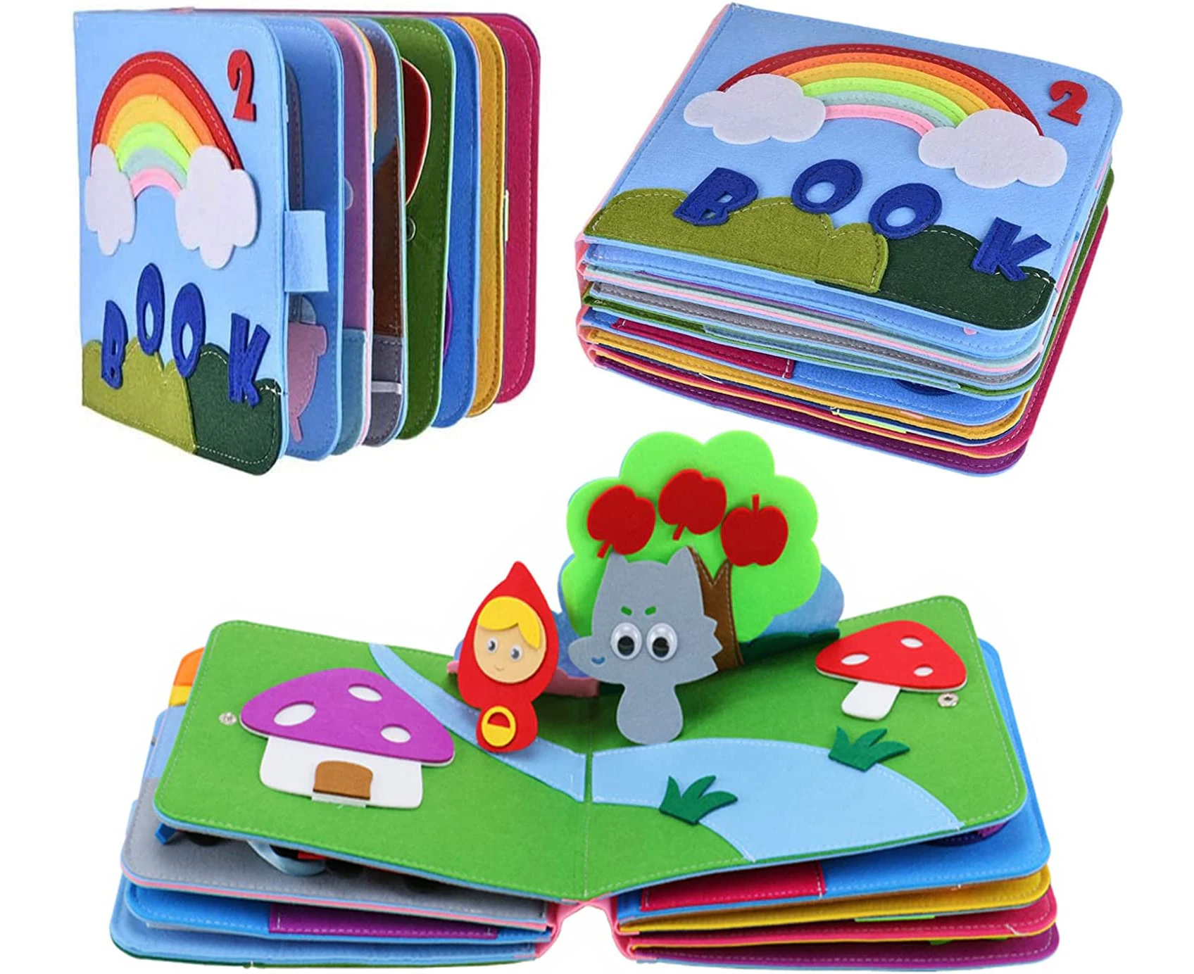 Quiet Book for Kids-3D Busy Book Felt Board for Toddlers 16 Themes Preschool Daily Life Storytelling Early Learning Interactive Play Kit Learning Sensory S