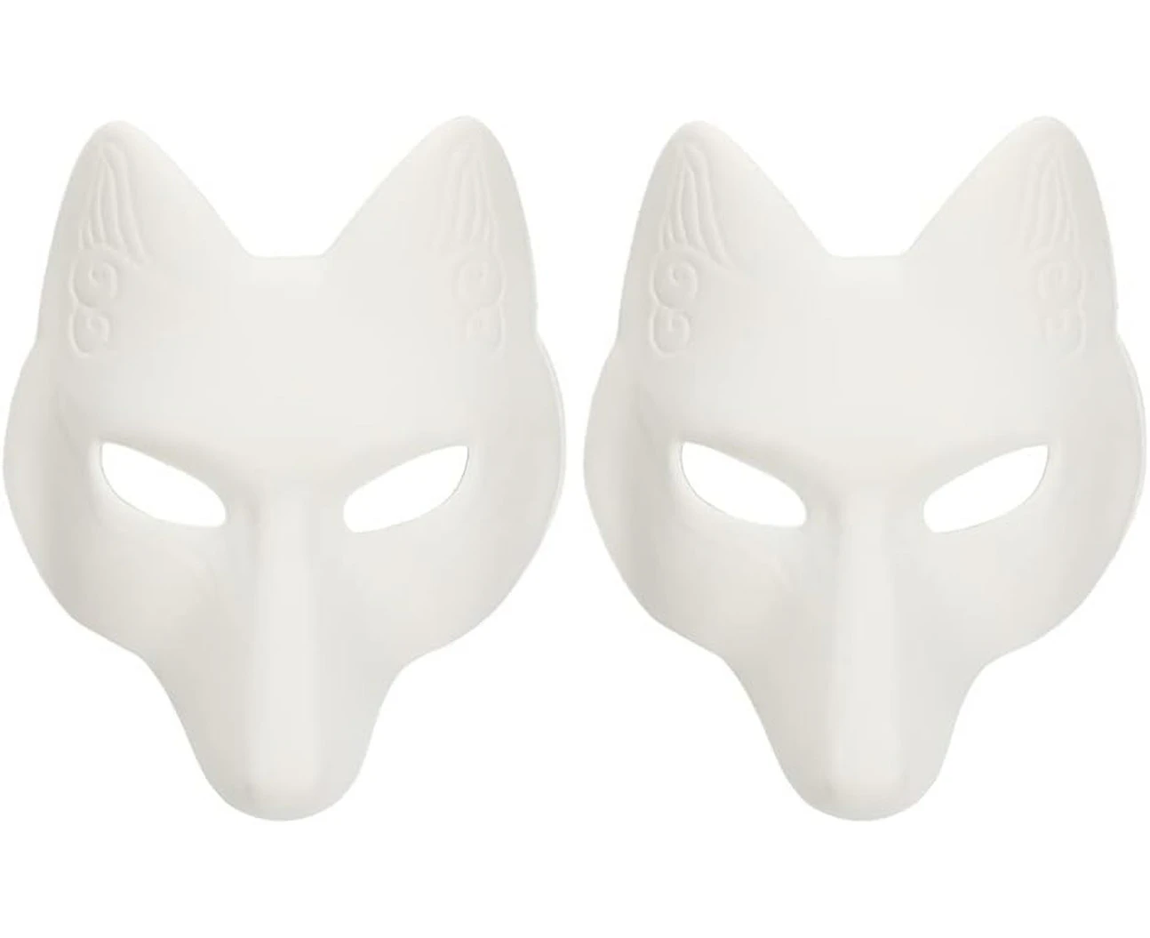 Toddmomy 2Pcs Fox Masks Full Face Halloween Fox Animal Masks DIY Blank Masks Unpainted Masks to Decorate for Halloween Masquerade Costume Accessory White