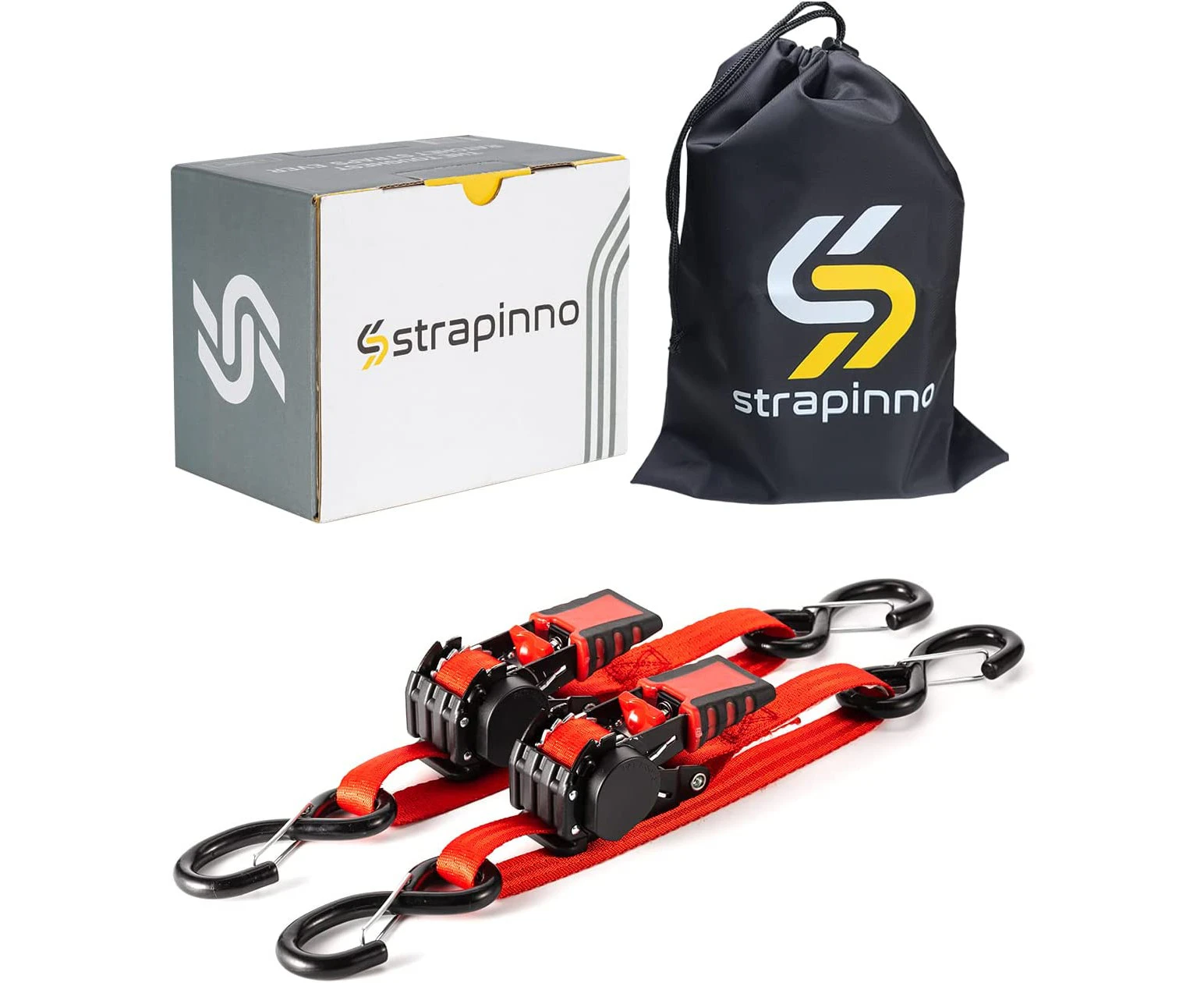 Strapinno Retractable Ratchet Straps - 1 in x 2.5 ft Heavy Duty Boat Transom Tie Down Straps, 1088 kg Breaking Strength, S Hooks with Safety Clip, For Boat