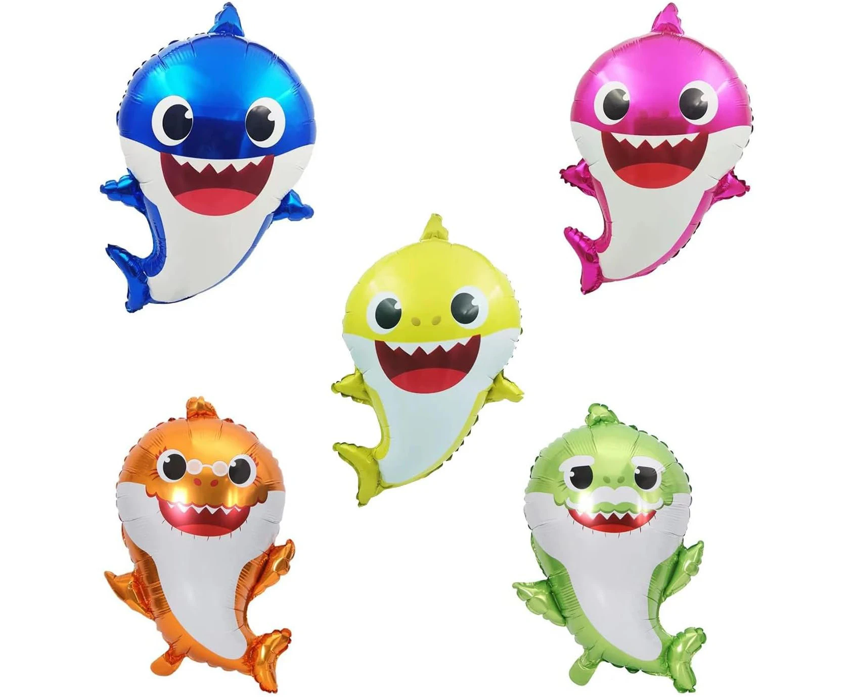 DAPIN baby shark party decorations, 5 packs of shark helium balloons 24 inches for ocean themed parties, undersea parties, baby shark family themed birthda