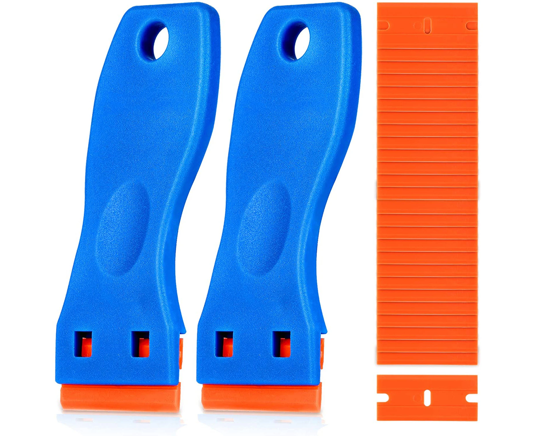 KUSUFEFI Plastic Razor Blade Scraper, 2PCS Scraper Tool with 60PCS Plastic Blades, Cleaning Scraper Remover for Stickers, Decals, Adhesive, Labels, Paint,