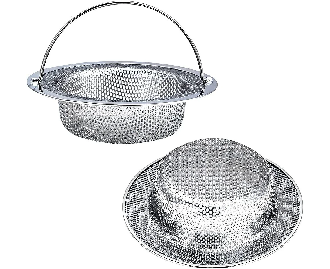 Kitchen Sink Strainer, 2-Pack Sink Strainer Basket with Handle, 4.5" Diameter, Stainless Steel, Rust Free and Dishwasher Safe