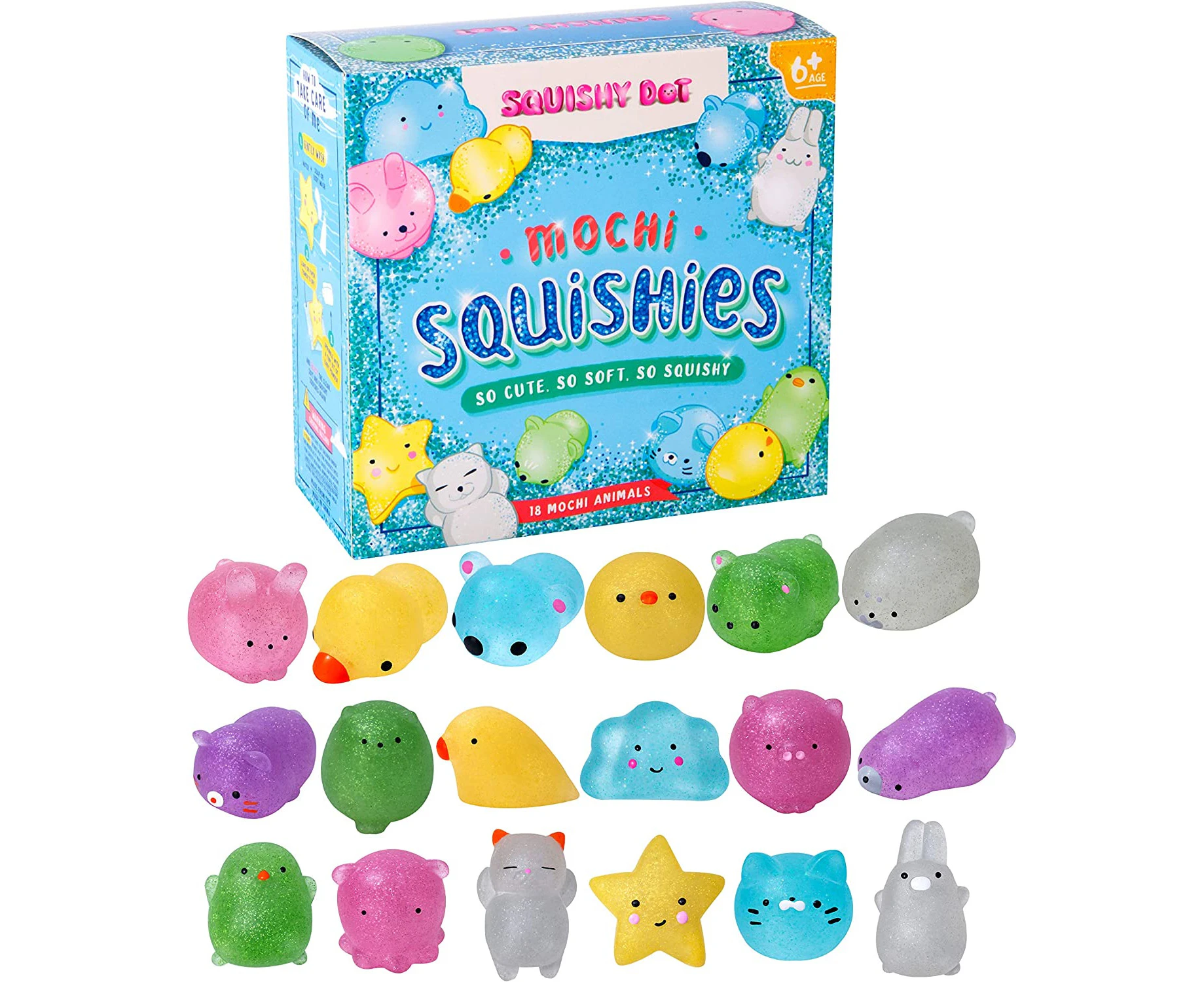 SQUISHY DOT Mochi Glitter Squishy Animal Toys, Office Toy, Desk Accessories, Christmas Stocking Stuffers, Stress Relief and Concentration – Autism Sensory