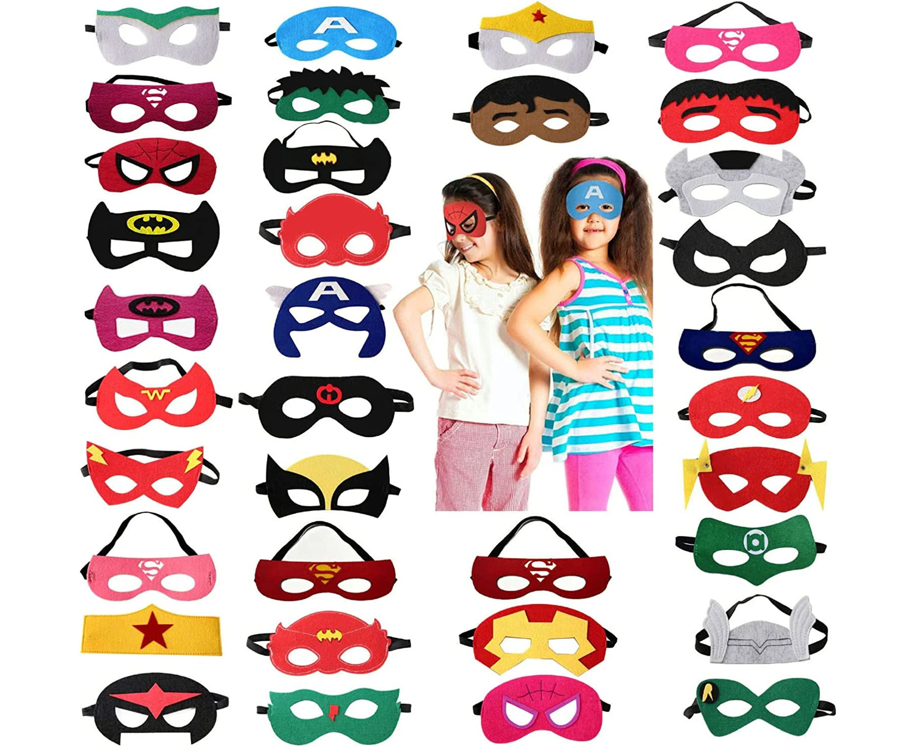 Superhero Party Masks, Superhero Masks for kids Party Favors 35 Pcs Cosplay Felt and Elastic Masks for Birthday Party Cosplay, Children Masquerade Eye Mask