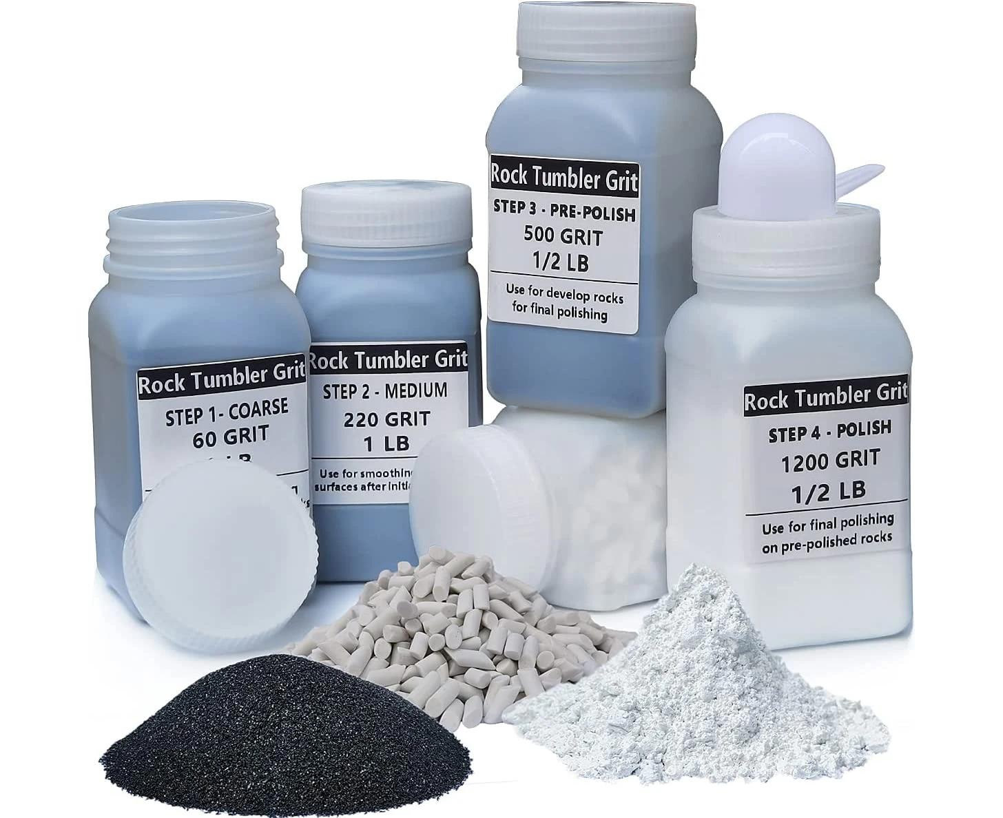 HDongany Rock Tumbler Grit Kit- 4 Steps Grit with 5mm Columnar Tumbling Ceramic Filler Media Non-Abrasive for Tumbling Stones Compatible with Any Brand Tum