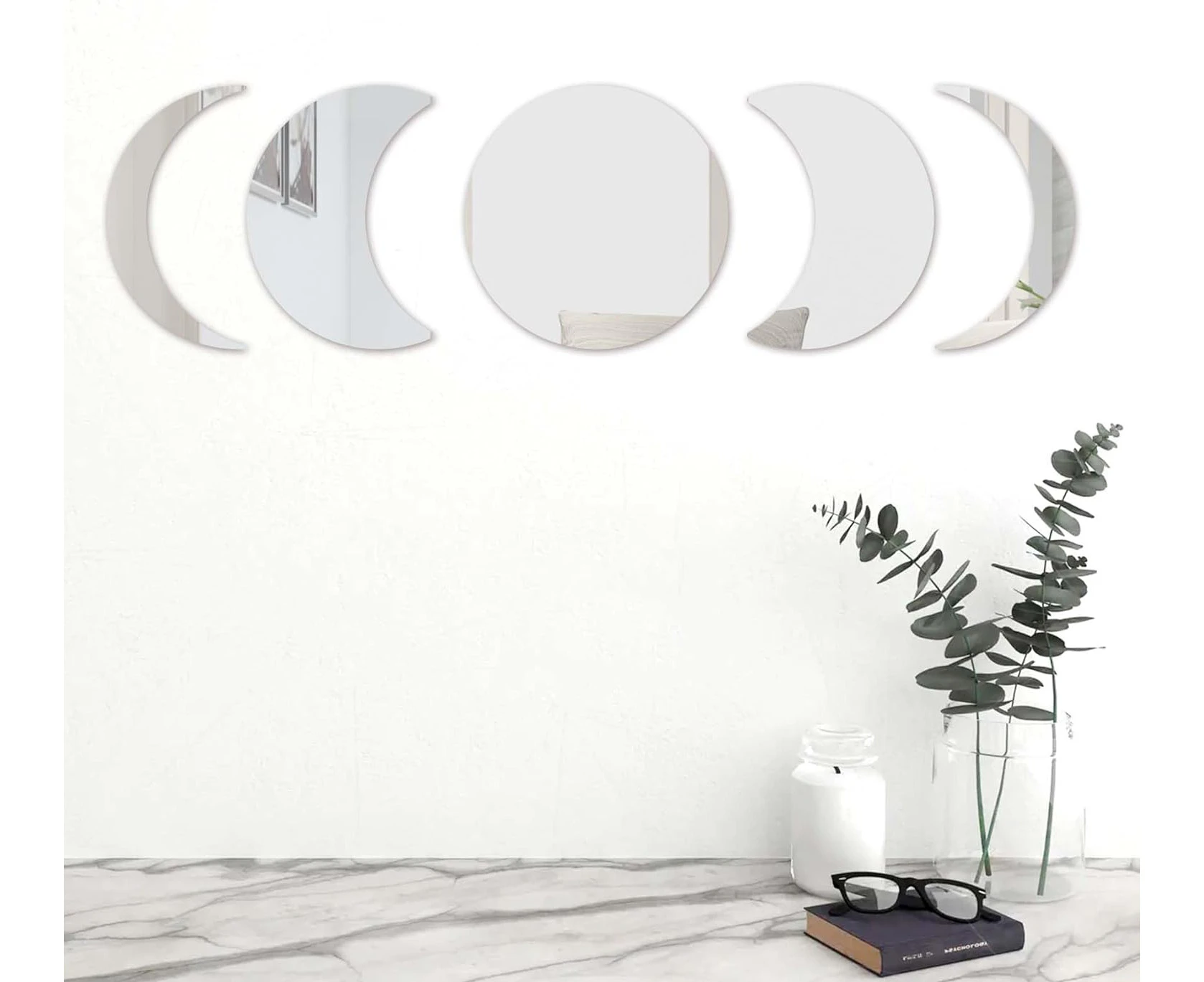 Moon Phase Mirror Set, Mirror Stickers for Walls, Acylic Moon Phase Wall Decor Small Adhesive Mirror for Wall, Stick on Wall Mirror Tiles, Interior Design