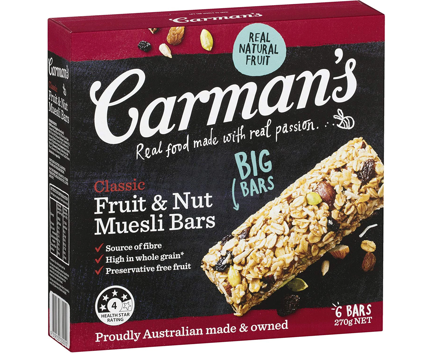 Carman's Muesli Bar Classic Fruit & Nut, 6-pack (270g)