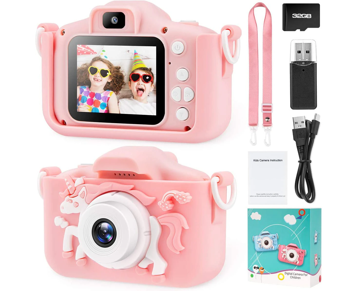 Unicorn Kids Camera for Girls Toddler - Mini Digital Camera Toys for 3 4 5 6 7 8 Year Old Children - Anti-Drop 20.0MP Selfie Dual Video Camcorder - 2.0 Inc