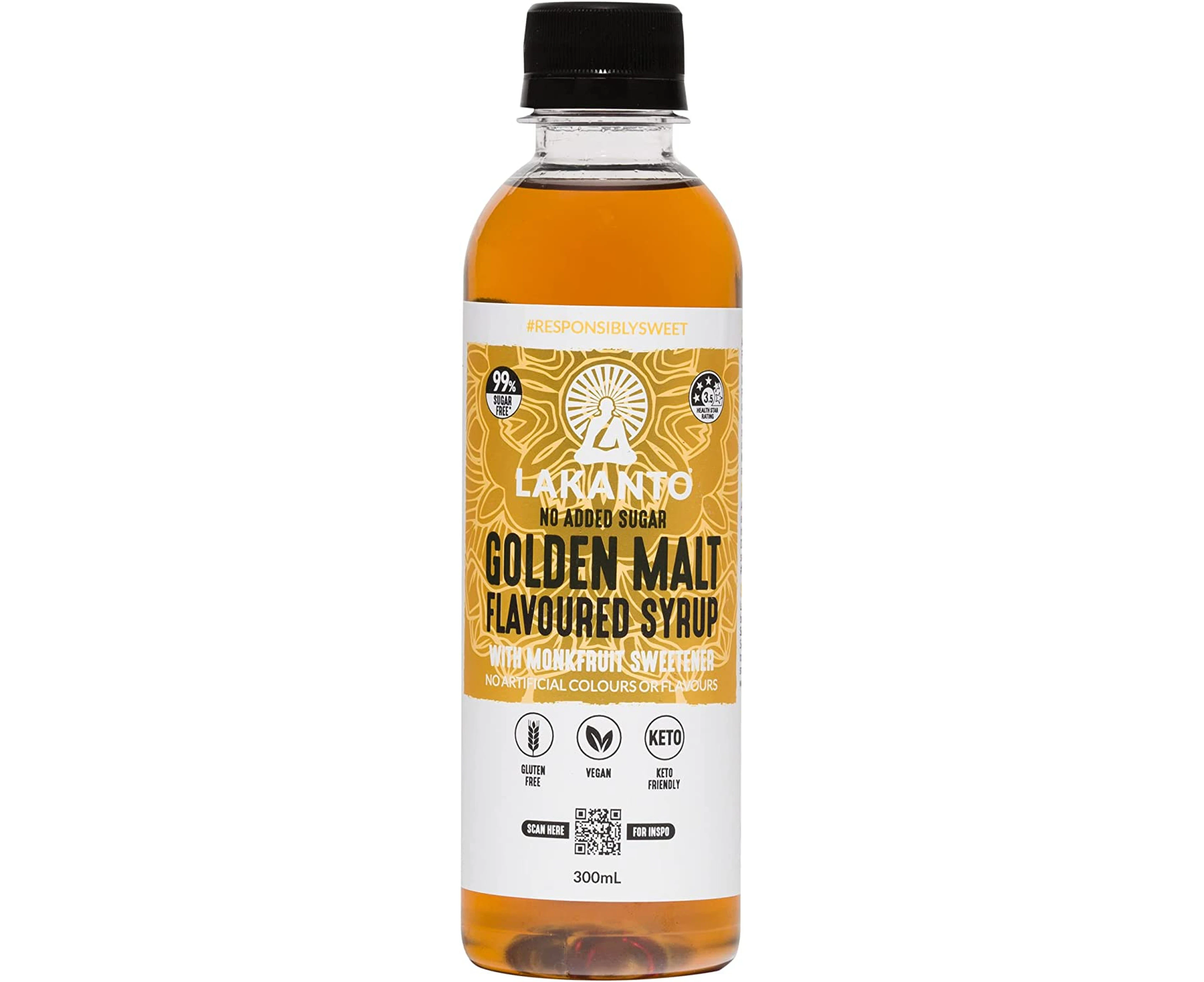 Lakanto Monkfruit, No Added Sugar Flavoured Syrup, Golden Malt, 300 ml