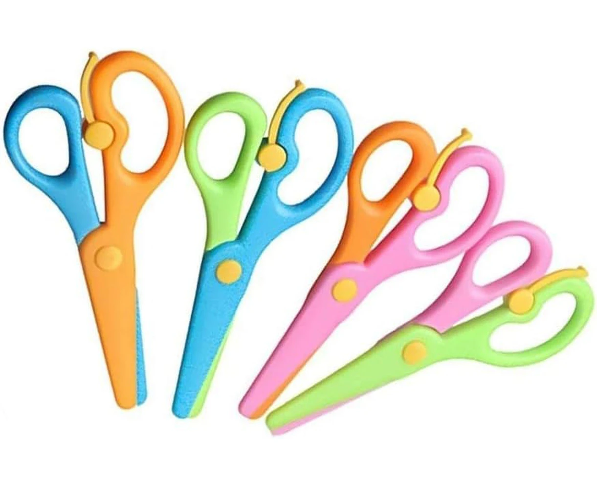 Preschool Training Scissors, 4Pcs Children Safety Scissors Pre-School Safe Scissors Art Craft Scissors, ABS Plastic Scissors Only for Paper and Cards