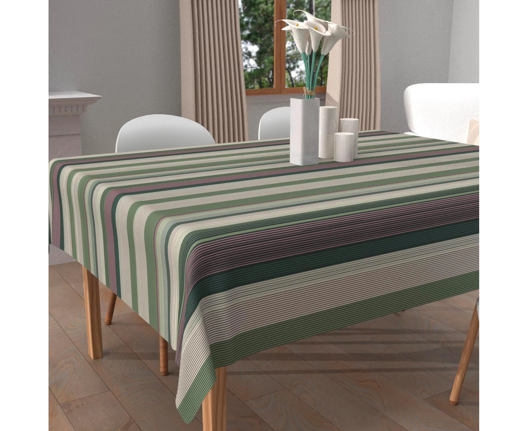 Soleil d'ocre Bayaderes Square Stain-Resistant Printed Tablecloth 180 x 180 cm Khaki