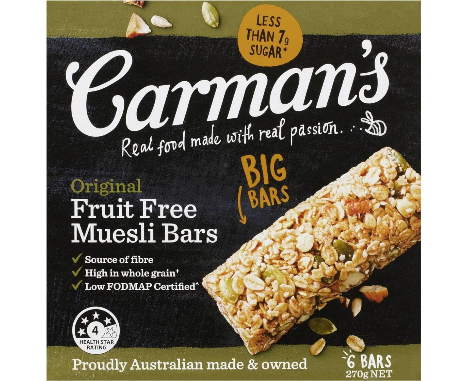 Carman's Muesli Bar Original Fruit Free, 6-pack (270g)