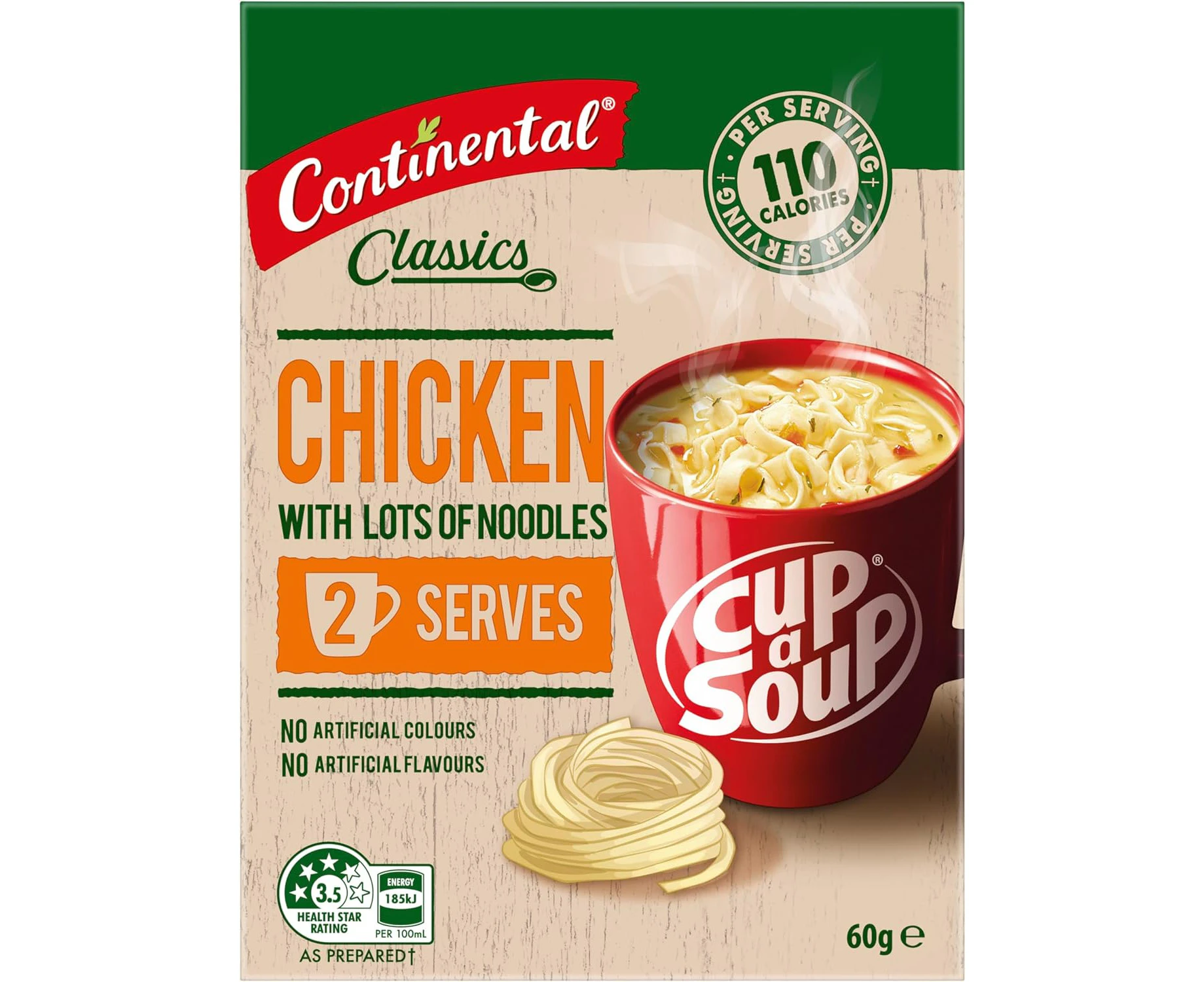 CONTINENTAL Cup-A-Soup | Chicken With Lots Of Noodles, 2 pack, 60g