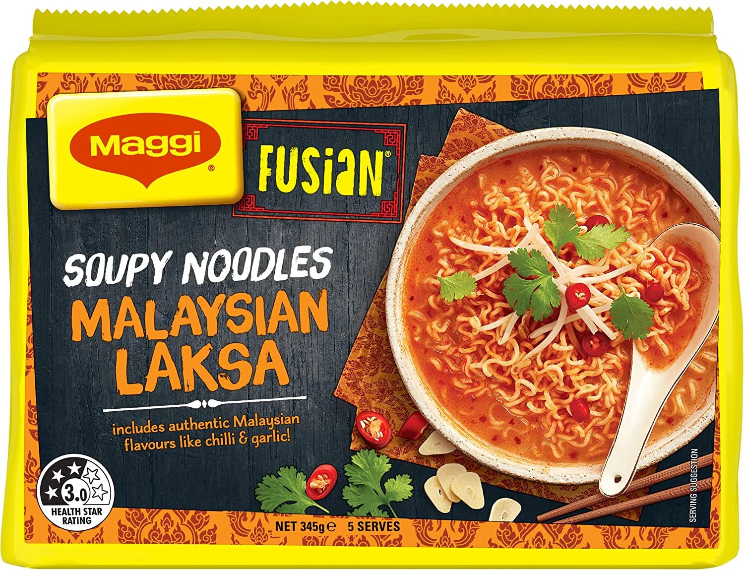 MAGGI FUSIAN Malaysian Laksa Soupy Noodles 30 Pack, 6 x 5