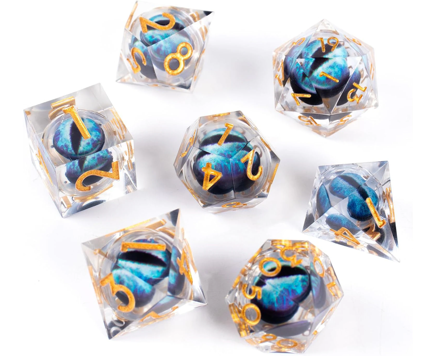 7 PCS Transparent Blue DND Rotating Eye of The Dragon Dice Set, Polyhedral Dice with Eye of The Dragon Contains D20, Dice Set DND Accessory for Tabletop RP